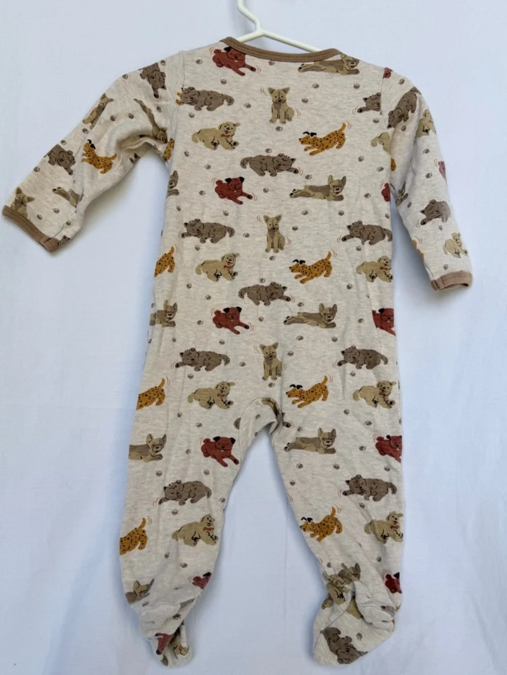 6-9 MTH wonder nation Cream Puppy Print Zip-Front Footie with Brown Trim